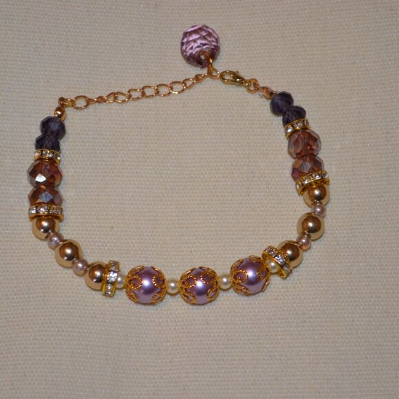 Handmade Purple Gold Plated Bracelet with Lobster Clasp - Picture 3 of 10